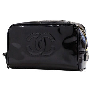 CHANEL Pouch Accessory Case Vernis Patent Calfskin Black